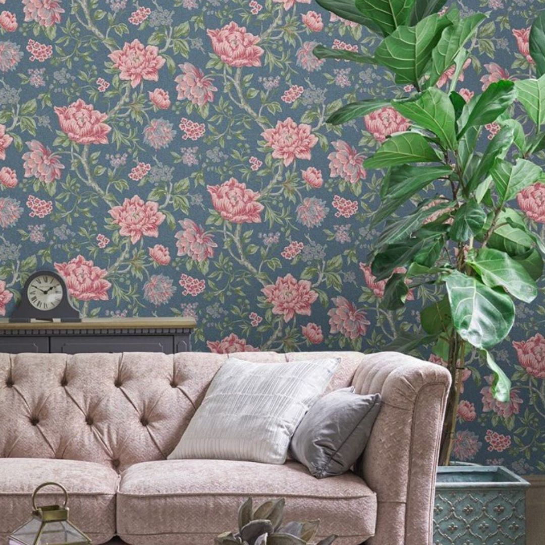 LAURA ASHLEY TAPESTRY FLORAL DARK SEASPRAY WALLPAPER