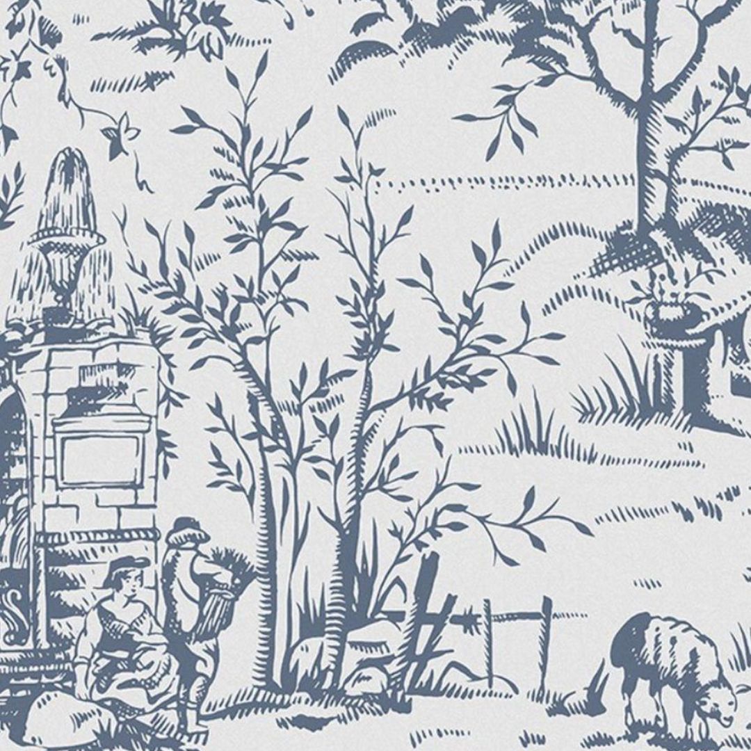 LAURA ASHLEY TOILE DE JOY DARK SEASPRAY BLUE WALLPAPER