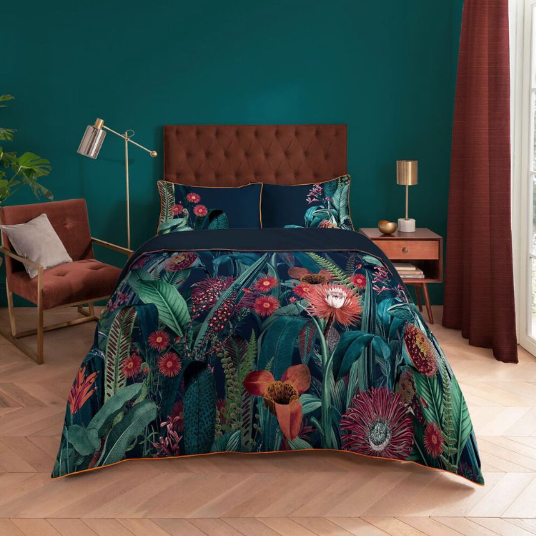 GRAHAM & BROWN TIGERLILY MIDNIGHT DOUBLE DUVET COVER SET