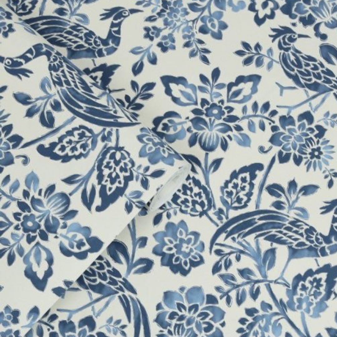 LAURA ASHLEY DARIN PALACE DARK SEASPRAY BLUE WALLPAPER