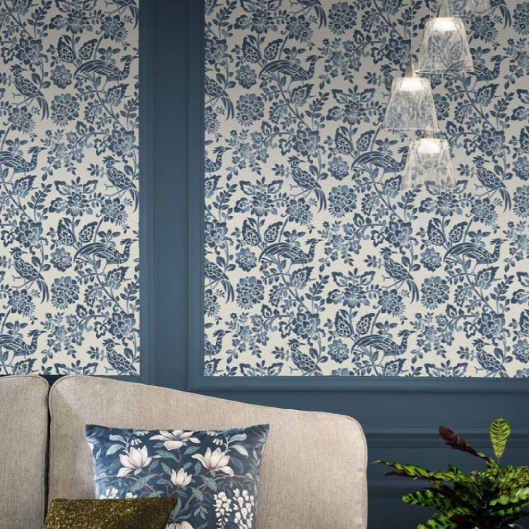 LAURA ASHLEY DARIN PALACE DARK SEASPRAY BLUE WALLPAPER