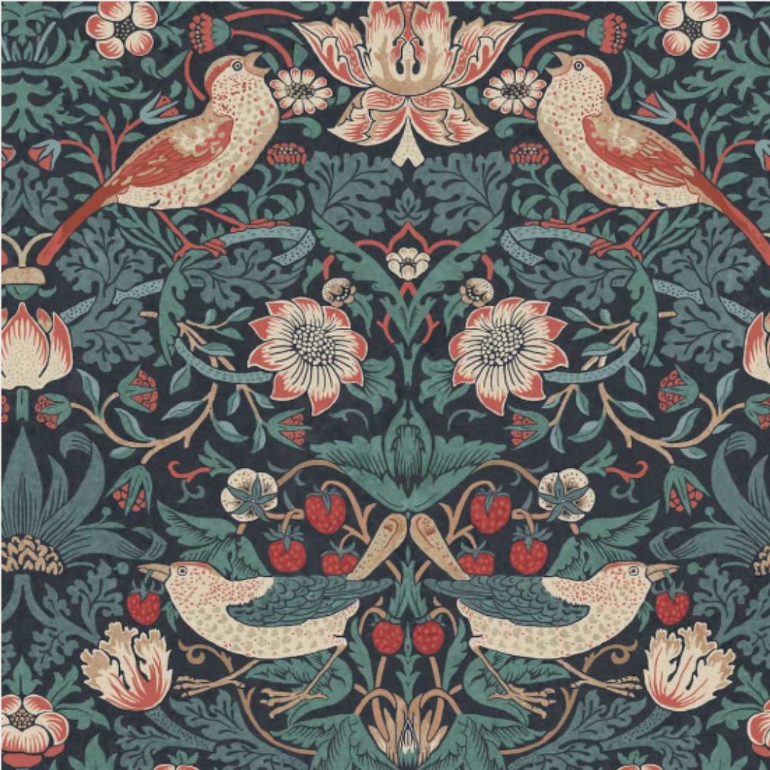 WILLIAM MORRIS STRAWBERRY THEIF DEEP BLUE WALLPAPER