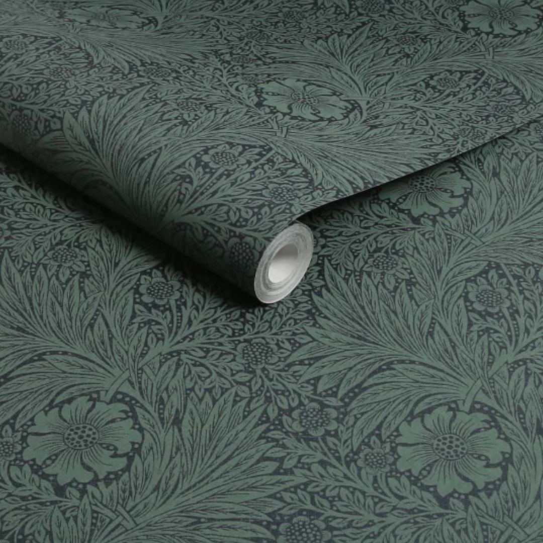 WILLIAM MORRIS MARIGOLD FIBROUS GREEN WALLPAPER