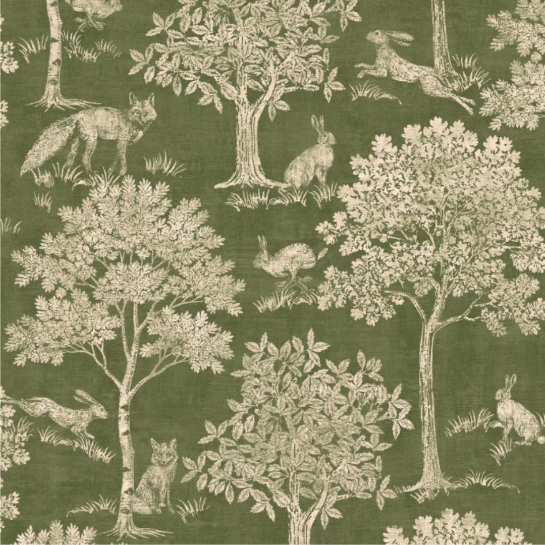 Joules Olive Green Fox and Hare Wallpaper
