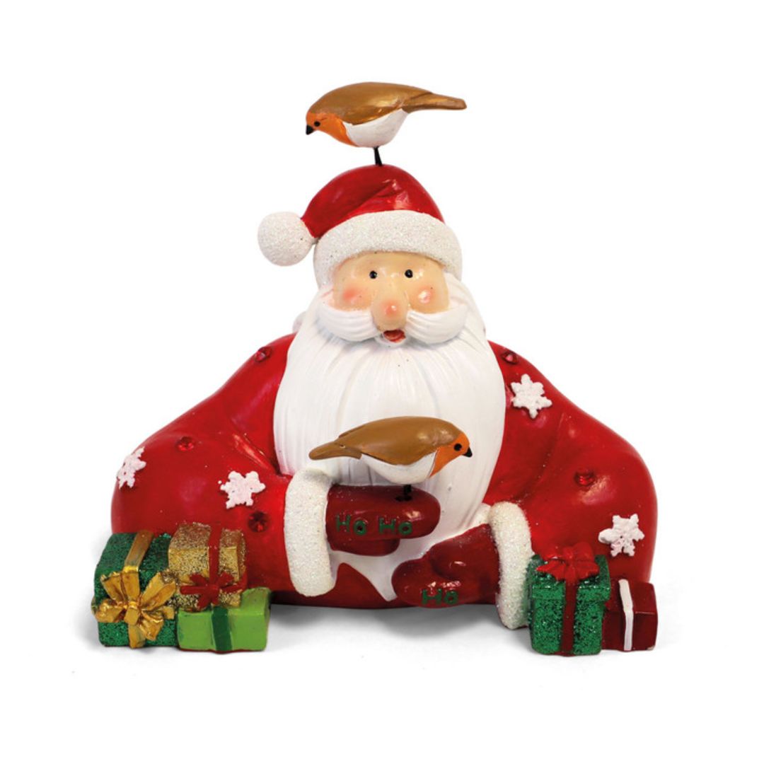 TIPPERARY CRYSTAL CHRISTMAS ORNAMENT SANTA WITH ROBIN