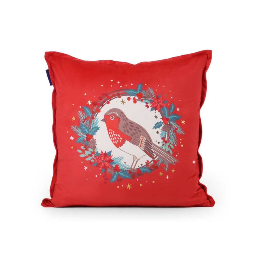 TIPPERARY CRYSTAL CHRISTMAS CUSHION ROBIN