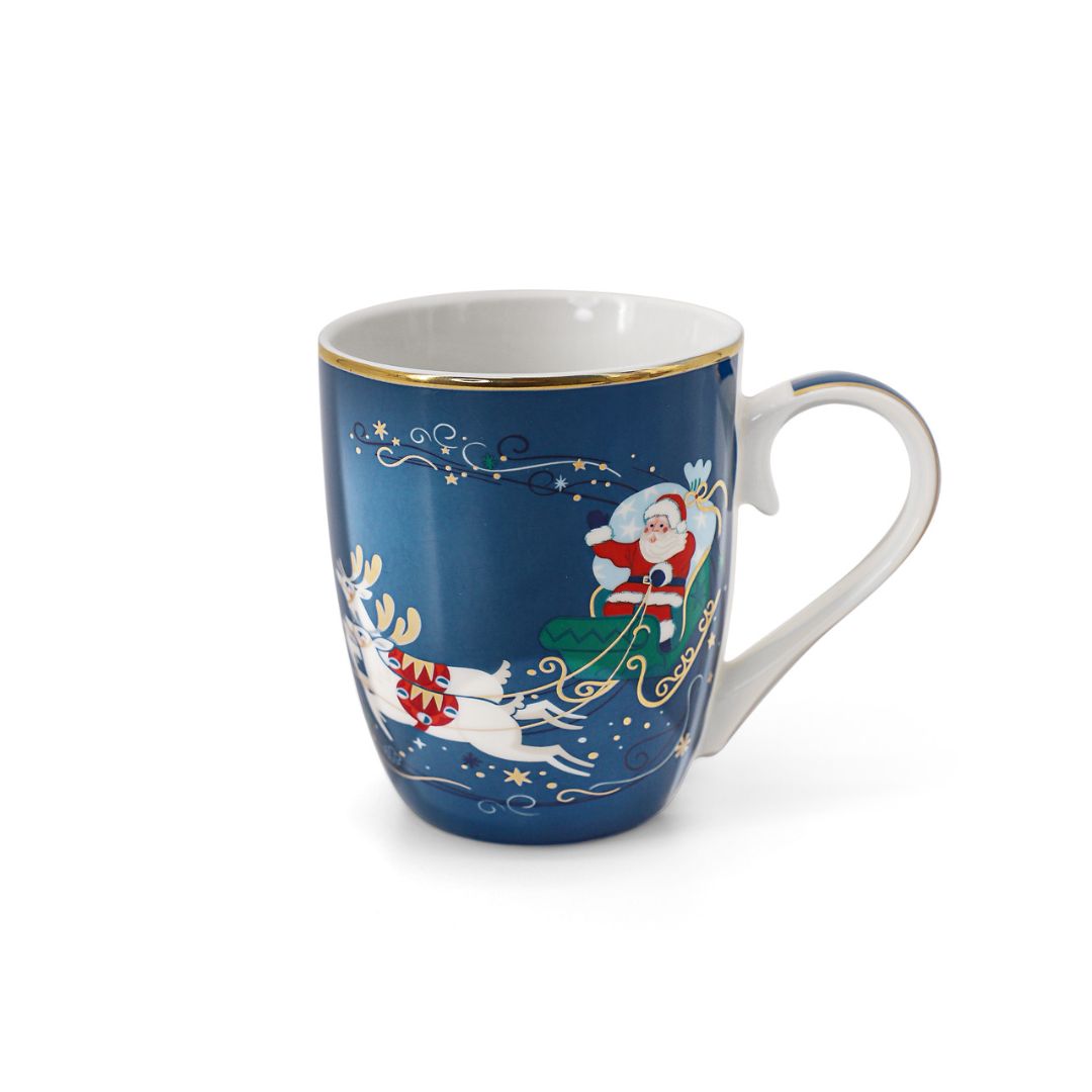TIPPERARY CRYSTAL CHRISTMAS MUG SANTA ON SLEIGH