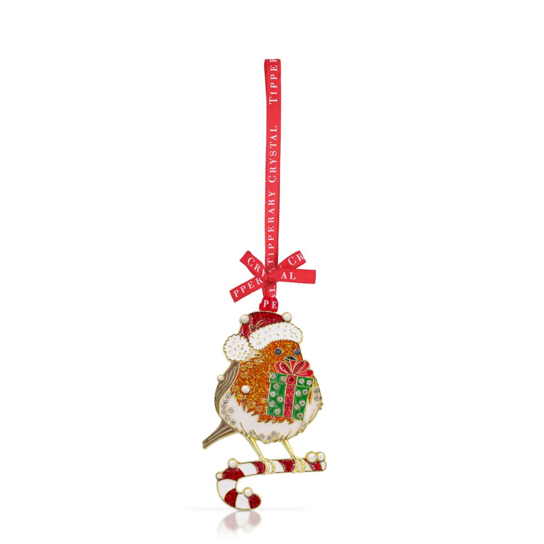 TIPPERARY CRYSTAL SPARKLE ROBIN WITH GIFT DECORATION