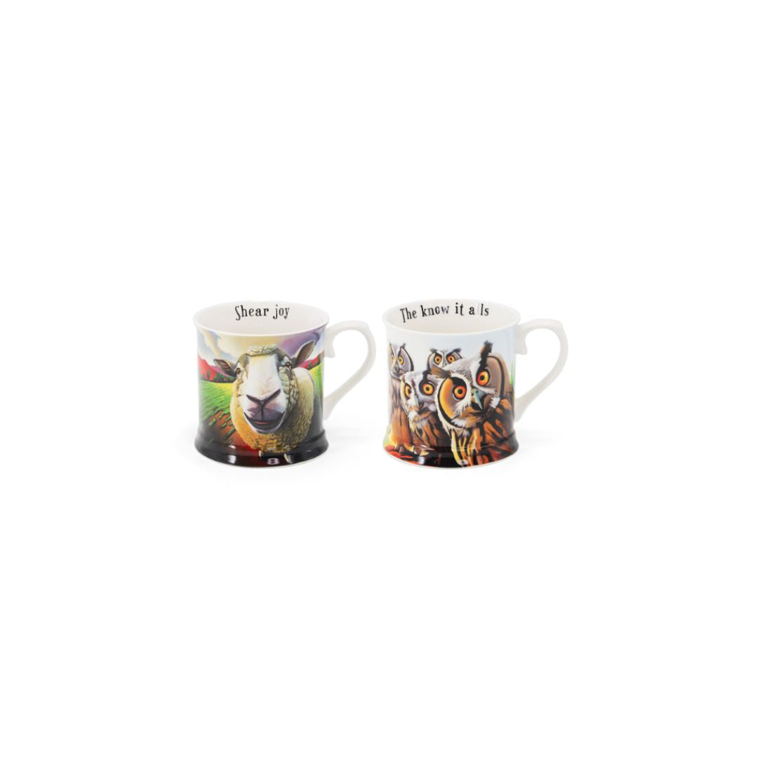 Tipperary Eoin O Connor Beyond the Herd Set of 2 Tankards (Sheep, Owls)