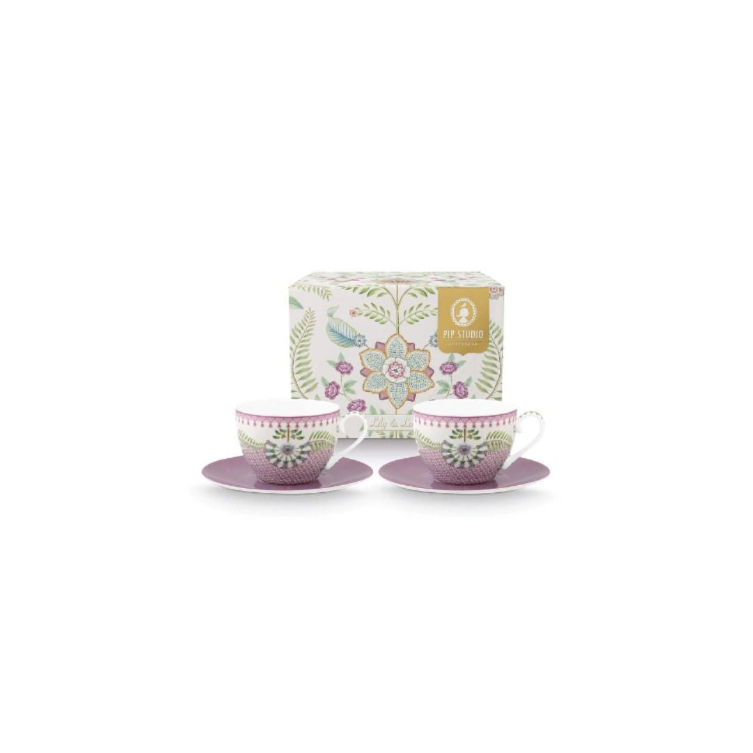 PIP STUDIO LILY & LOTUS TWO CAPPUCCINO CUP & SAUCER LILAC