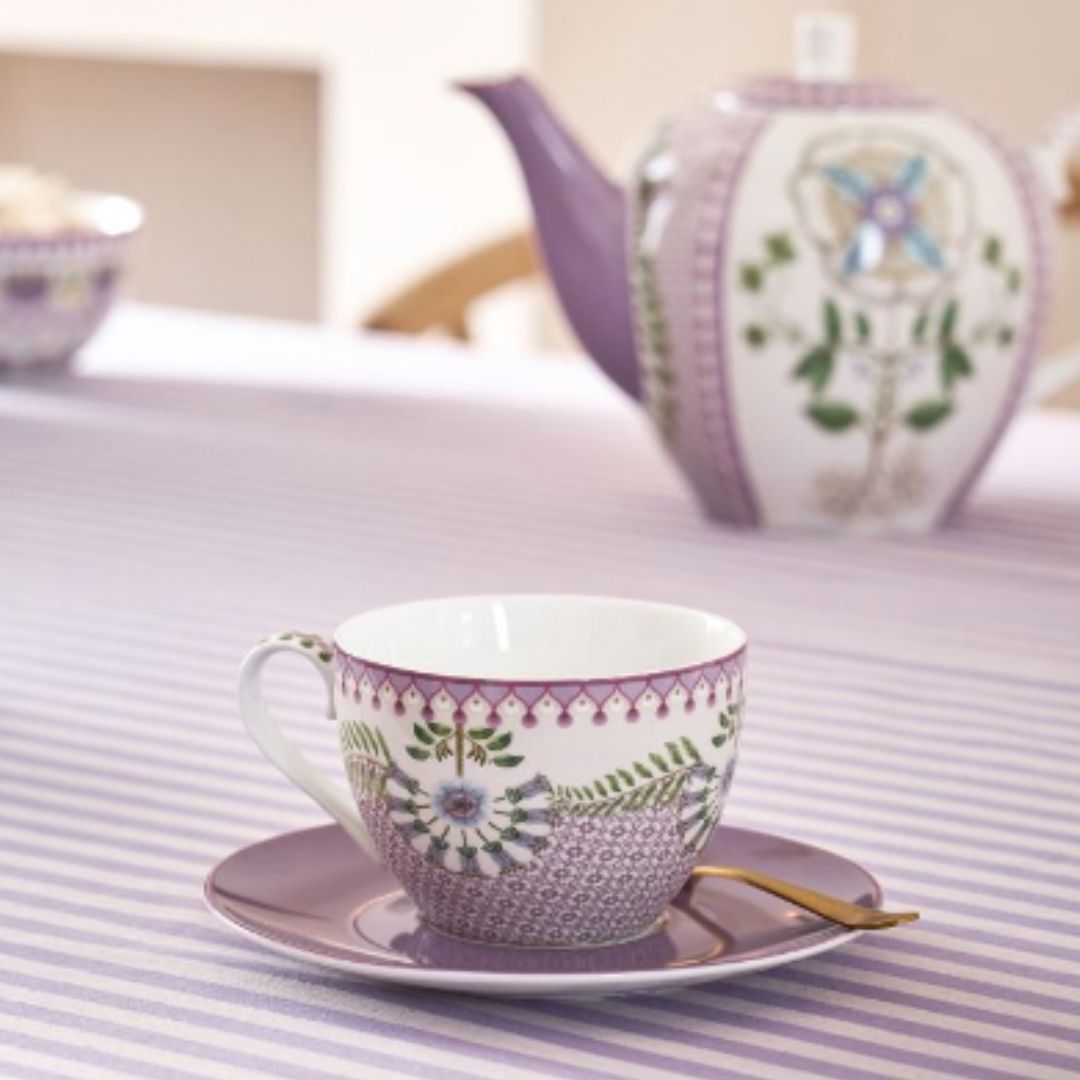 PIP STUDIO LILY & LOTUS TWO CAPPUCCINO CUP & SAUCER LILAC
