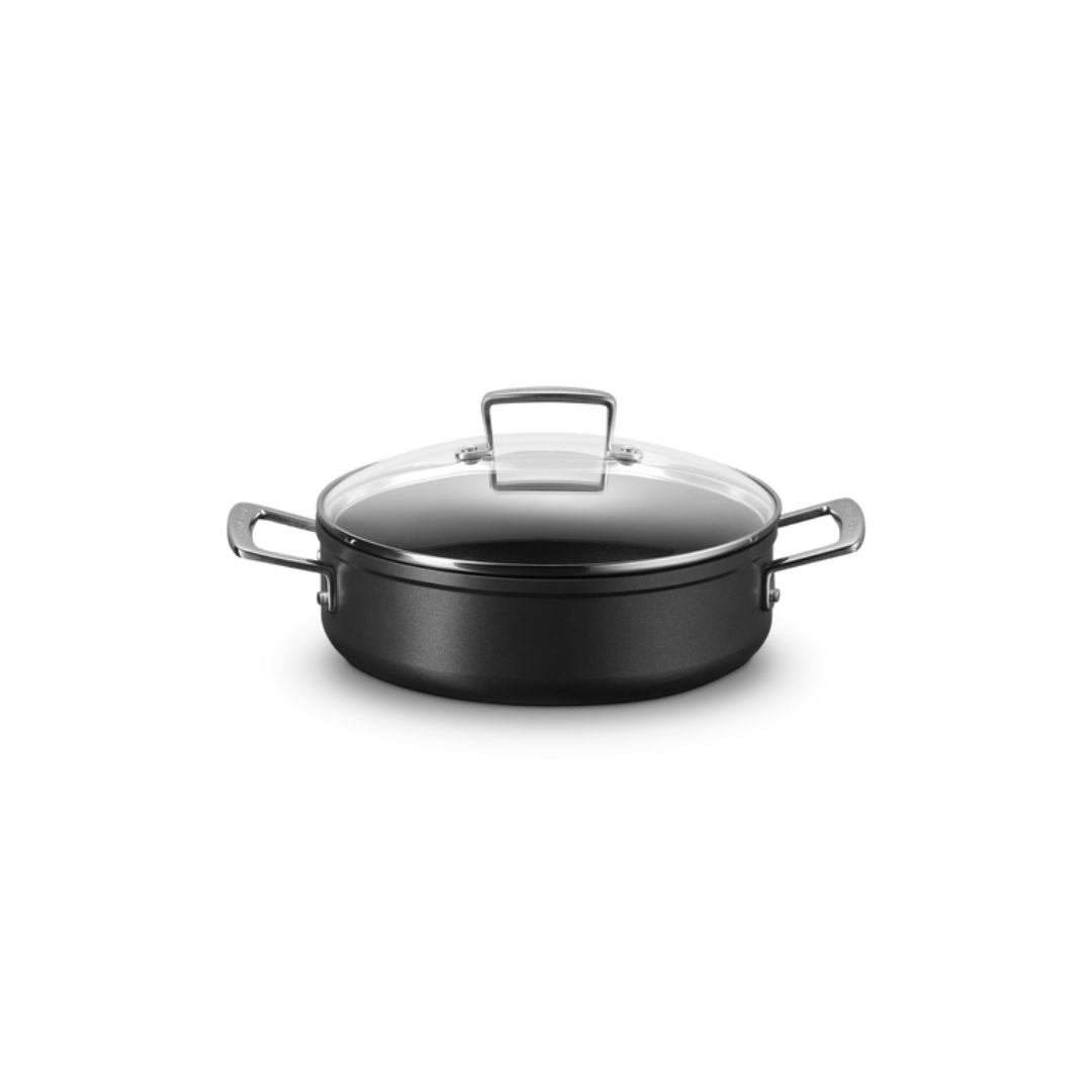 LE CREUSET NON STICK SAUTEUSE WITH GLASS LID