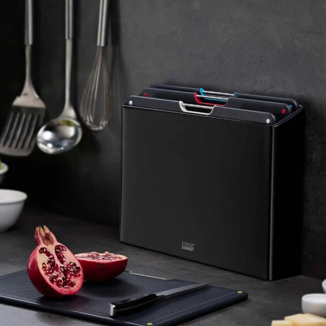 JOSEPH JOSEPH FOLIO STEEL 4 PIECE BLACK SHOPPING BOARD SET