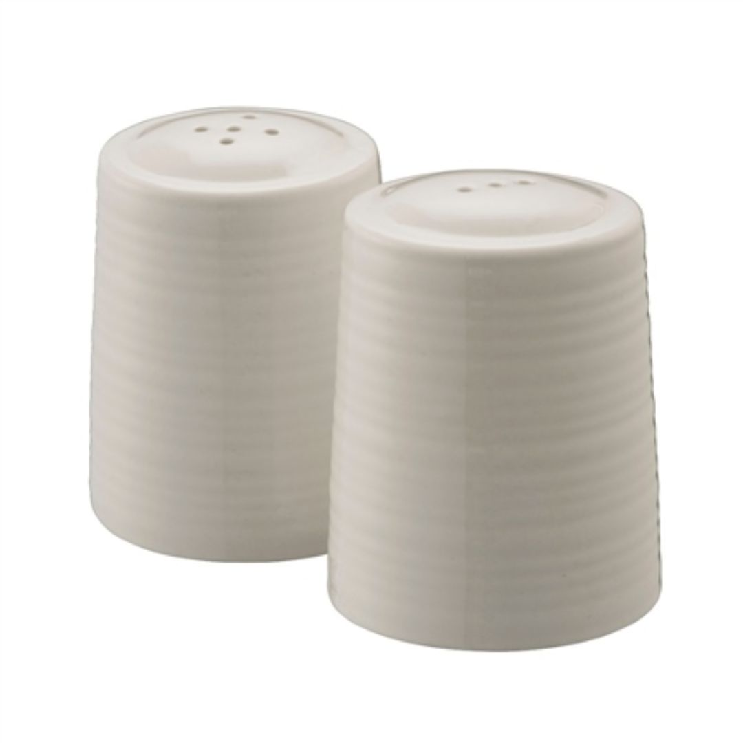BELLEEK LIVING RIPPLE SALT AND PEPPER SHAKERS