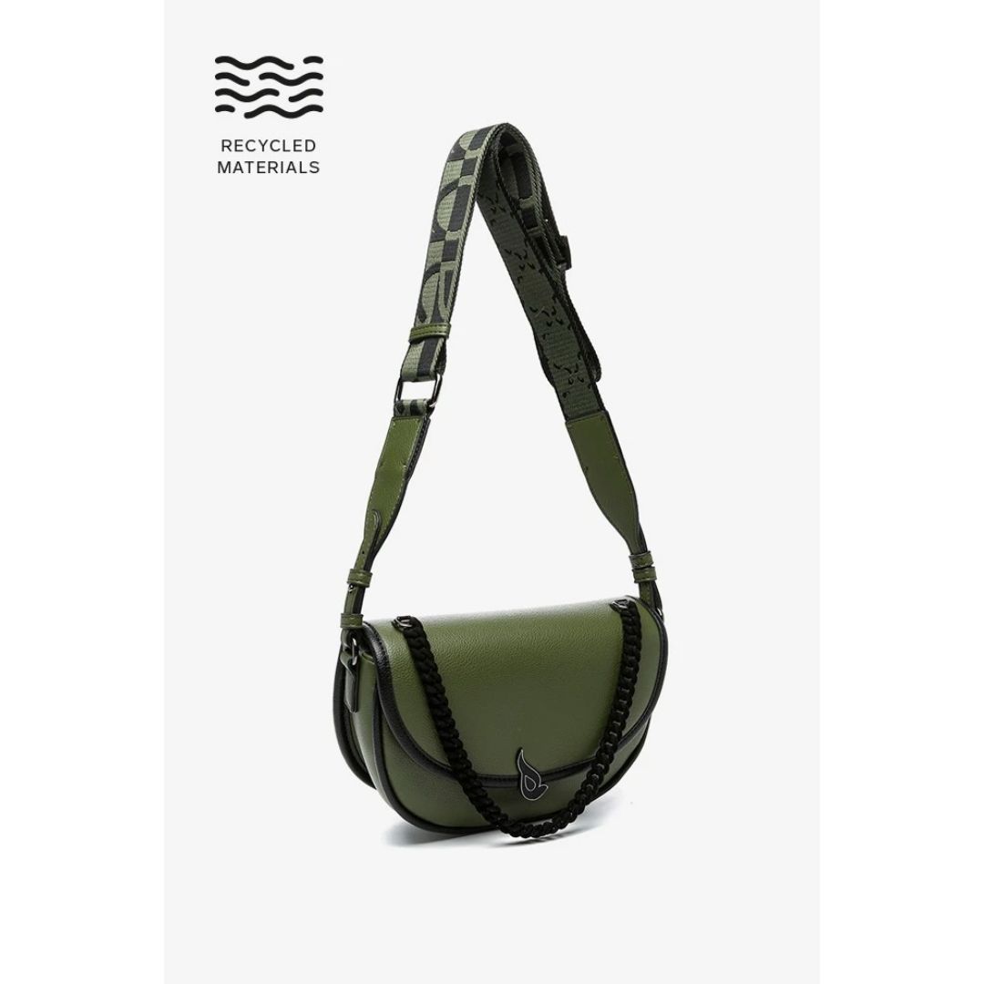 ABBACINO GREEN HALF-MOON CROSSBODY BAG IN RECYCLED MATERIALS