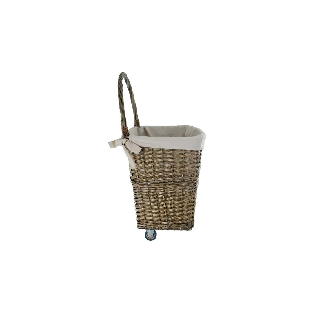 Classic Collection Natural Willow Large Firelog Cart with Grey Canvas Liner | 80cm