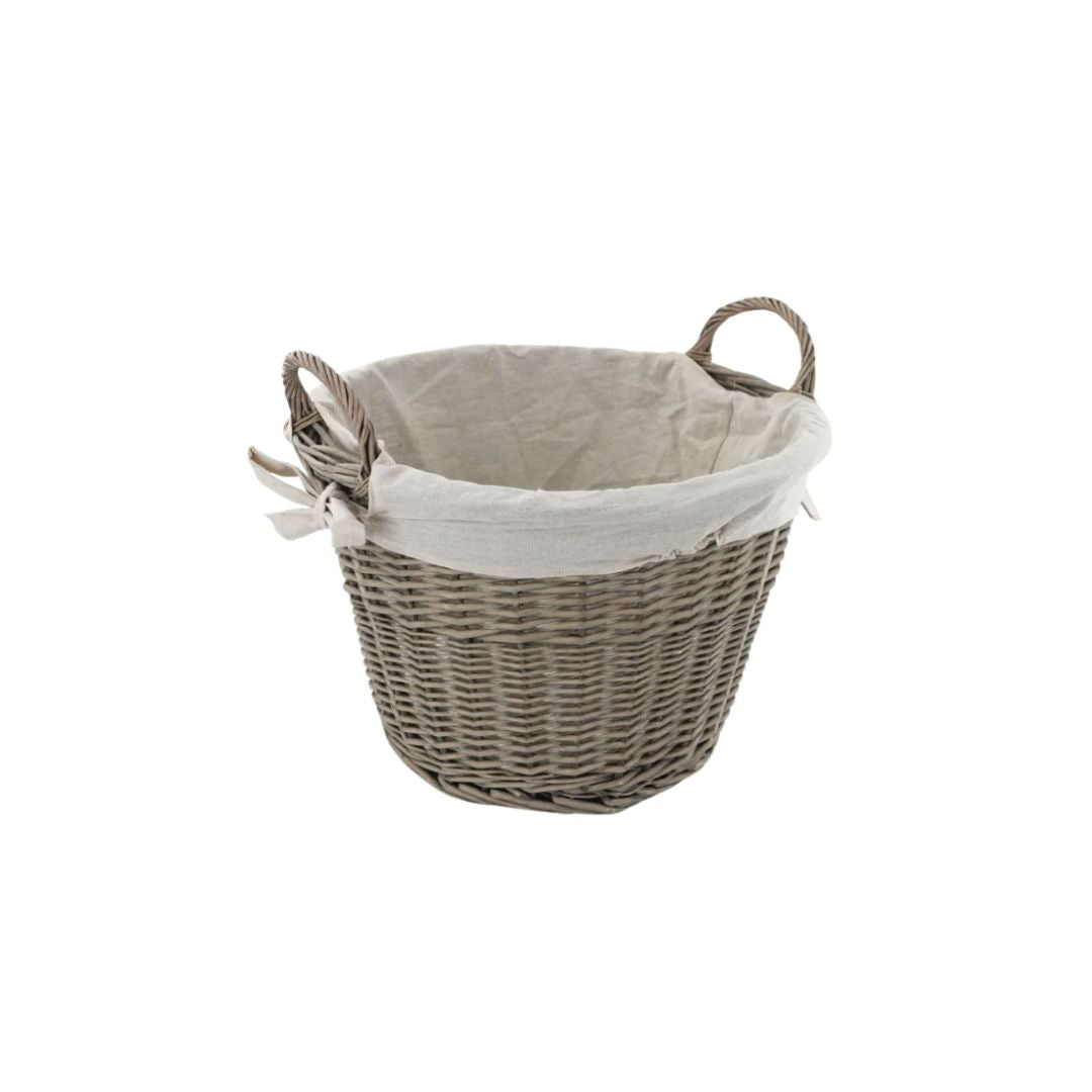 Classic Collection Natural Willow Round Log Basket with Grey Canvas Liner | 50 x 40cm