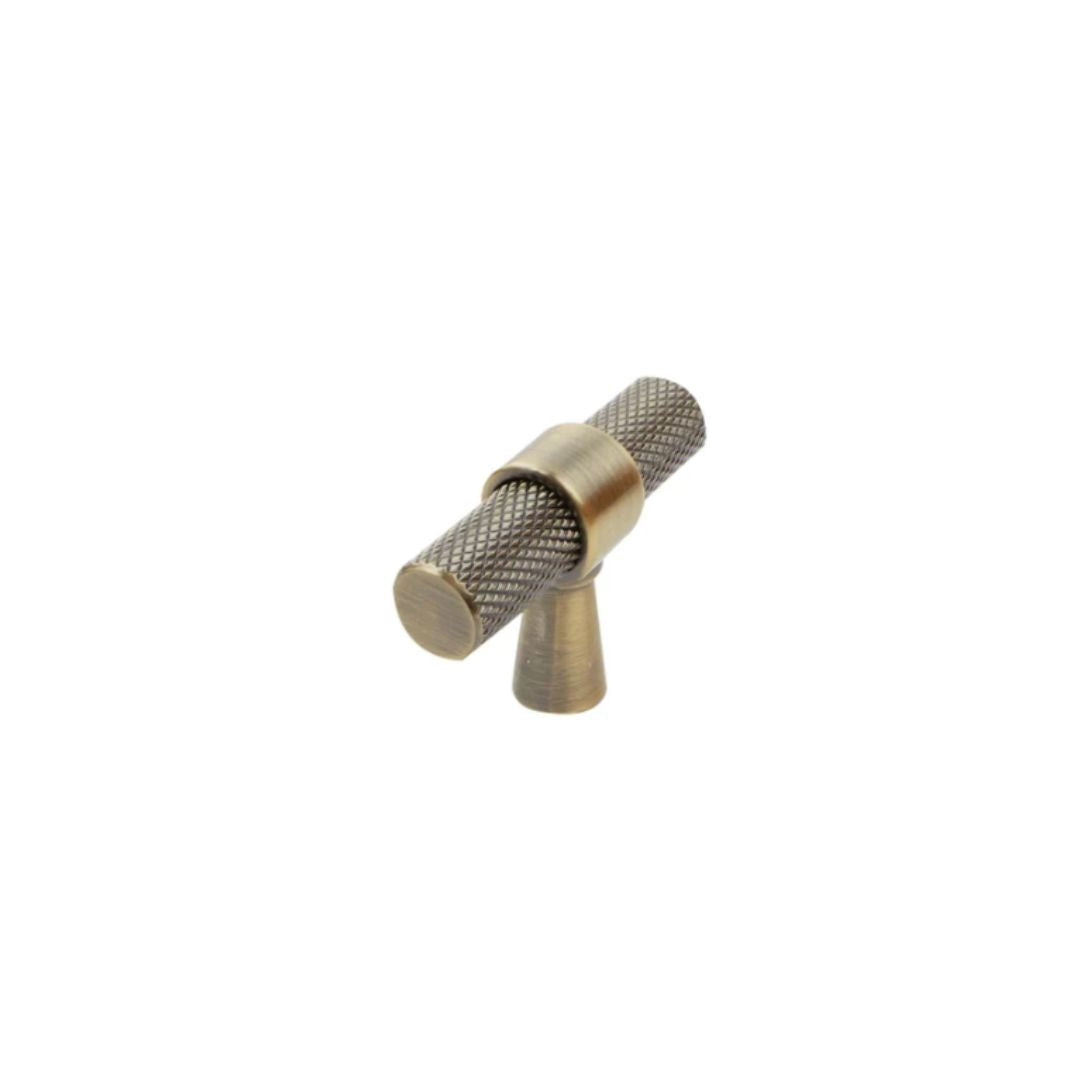 Headbourne Knurled T Bar Pull Handles | Antique Brass