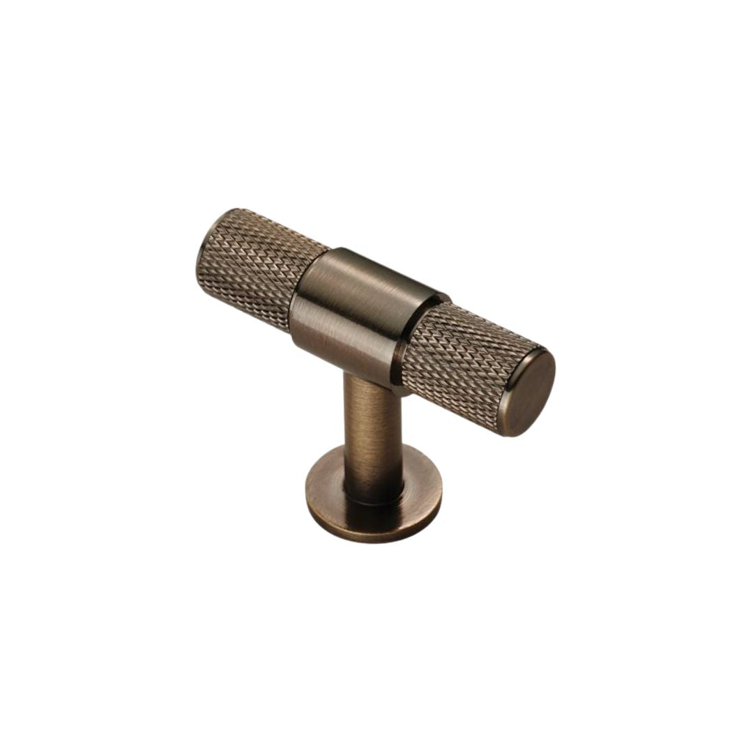 KNURLED T-BAR KNOB 50MM | ANTIQUE BRASS