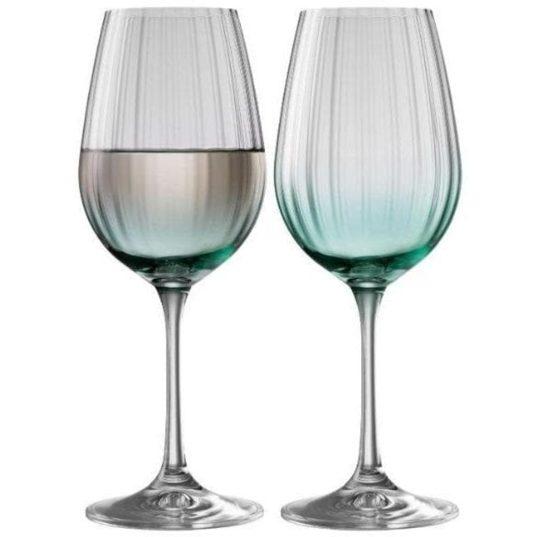 GALWAY CYRSTAL ERNE WINE GLASS PAIR AQUA