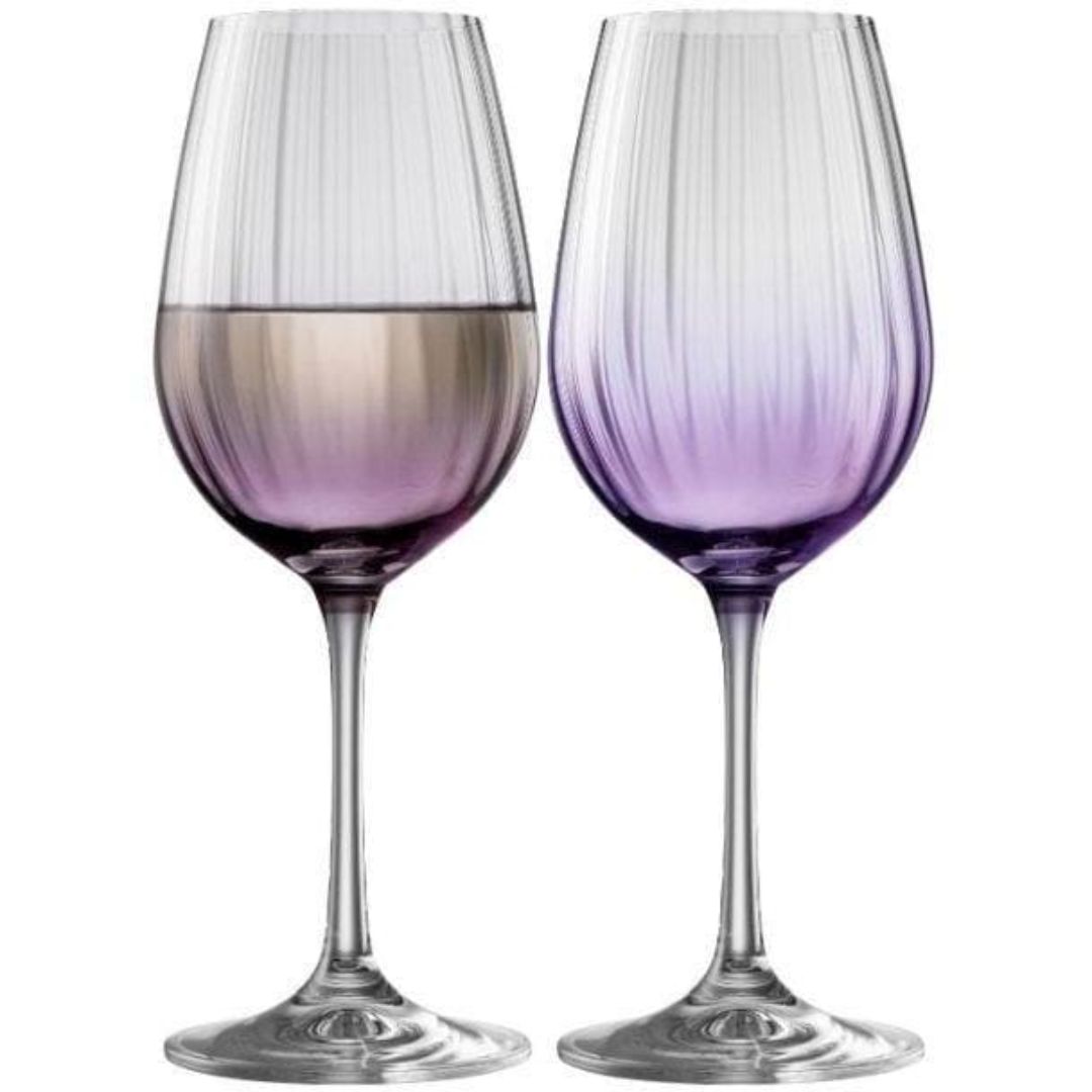 GALWAY CYRSTAL ERNE WINE GLASS PAIR AMETHYST