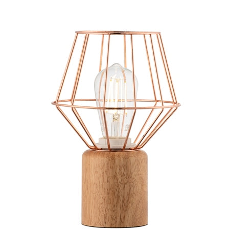GALWAY CRYSTAL WOOD & COPPER TABLE LAMP