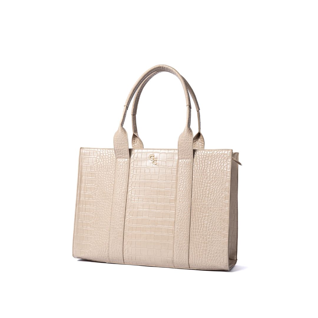 GALWAY XL TOTE LIGHT TAUPE CROC DETAIL