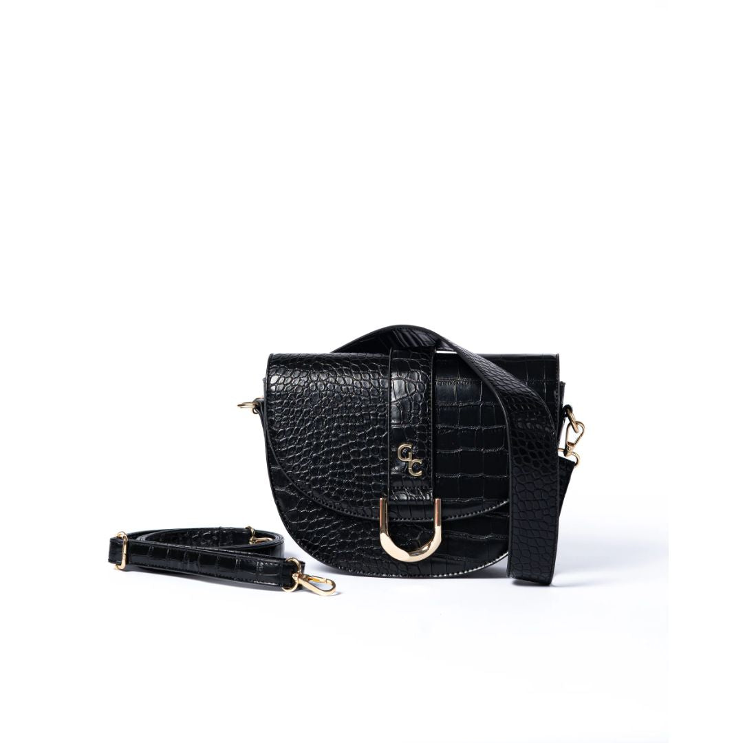 GALWAY SADDLE BAG BLACK CROC DETAIL