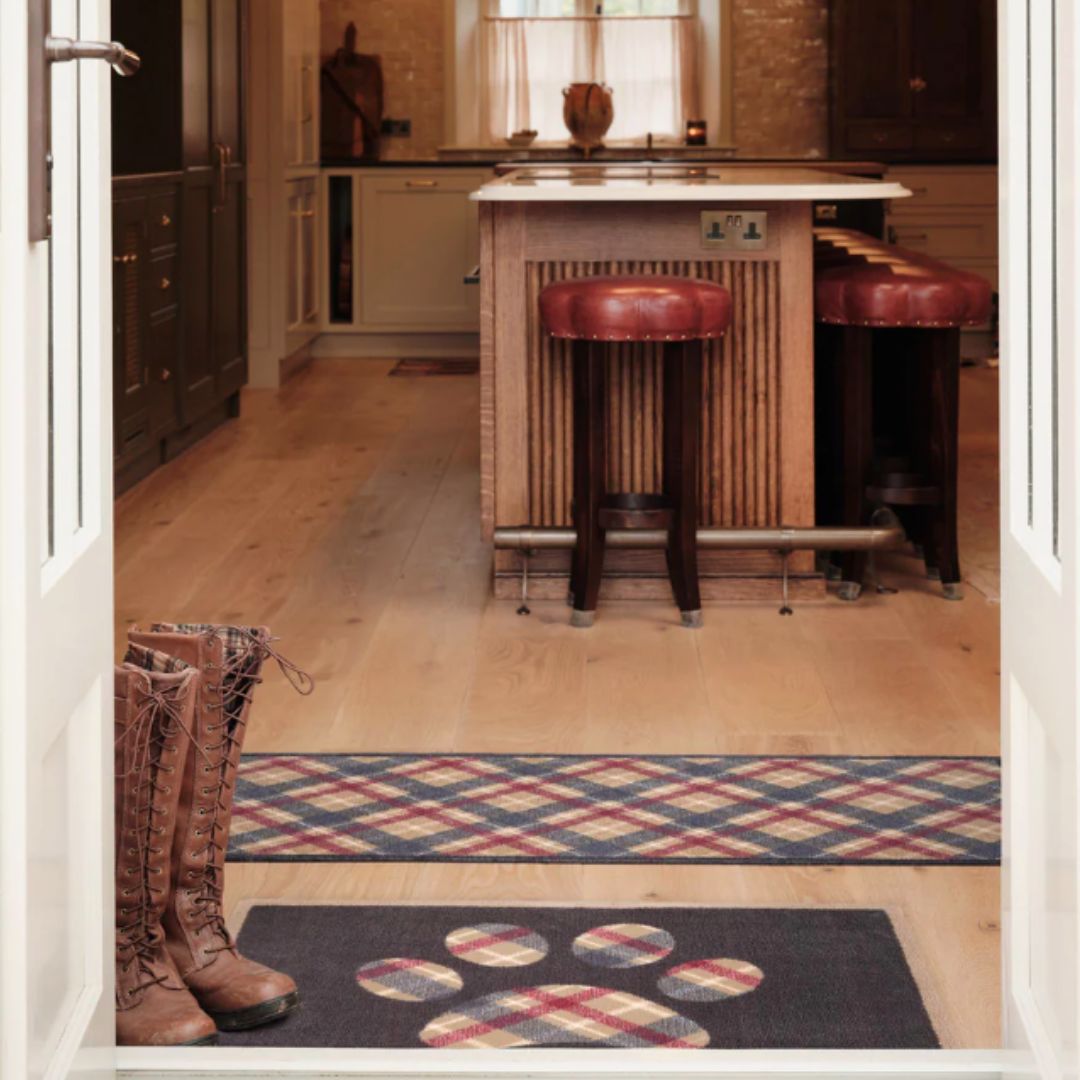 Hug Rug Tartan Paw Navy Washable Doormat