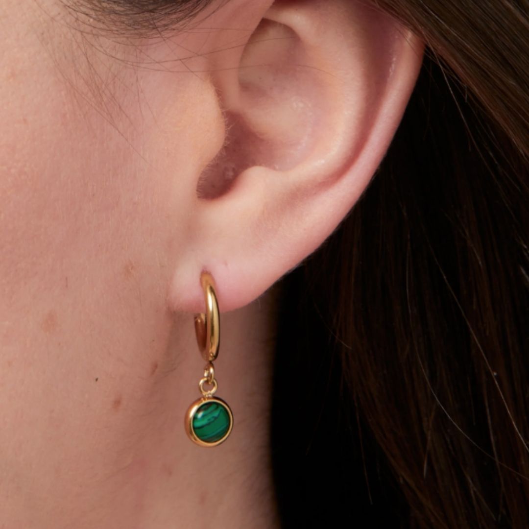 KNIGHT & DAY MALACHITE HOOP EARRINGS