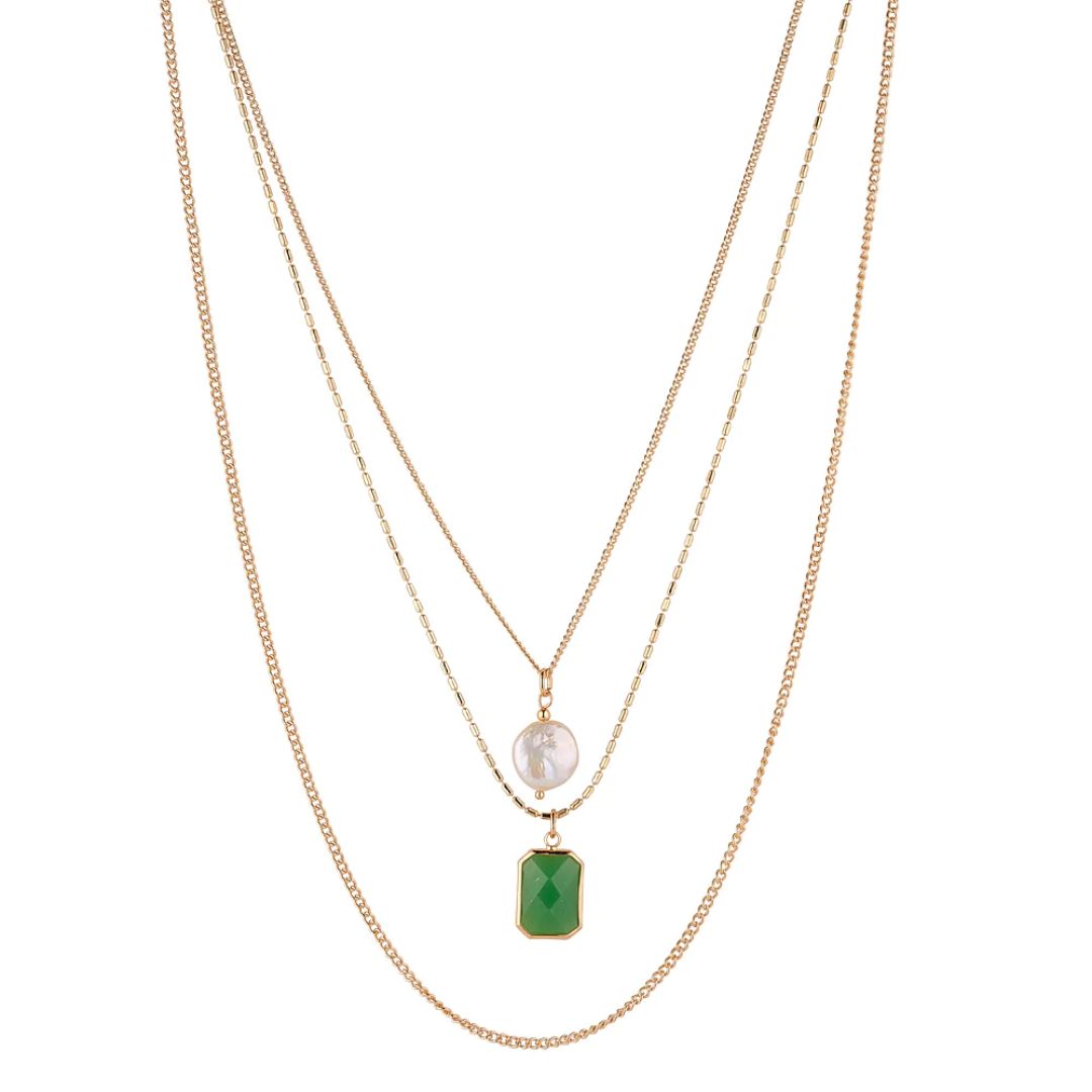 KNIGHT & DAY GREEN & FRESHWATER PEARL LAYERED NECKLACE