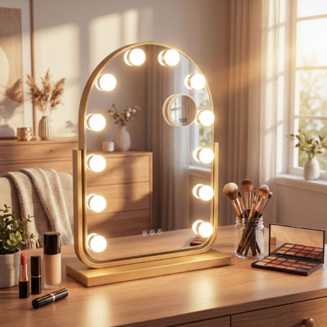 Tara Lane Hollywood bulb arch vanity mirror gold