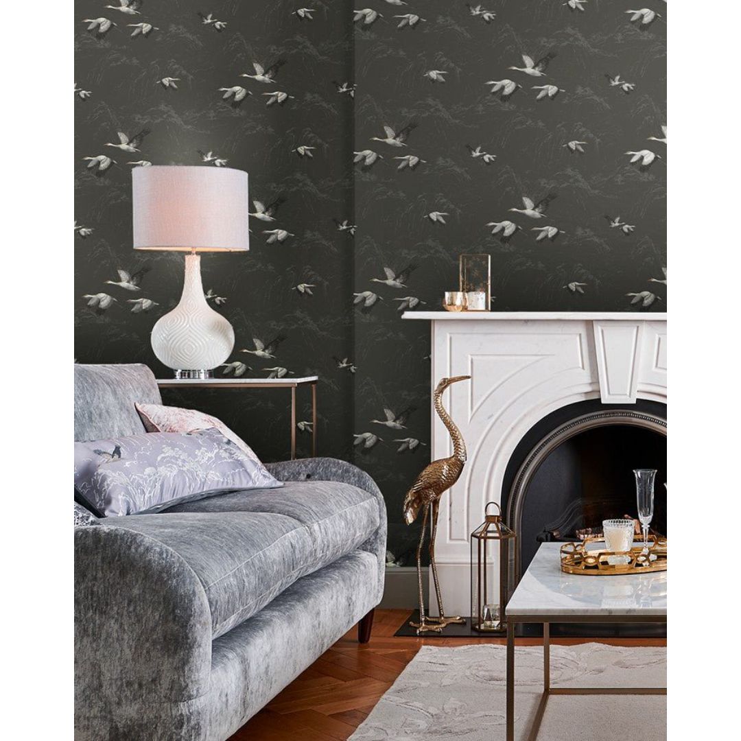 LAURA ASHLEY ANIMALIA DARK STEEL WALLPAPER