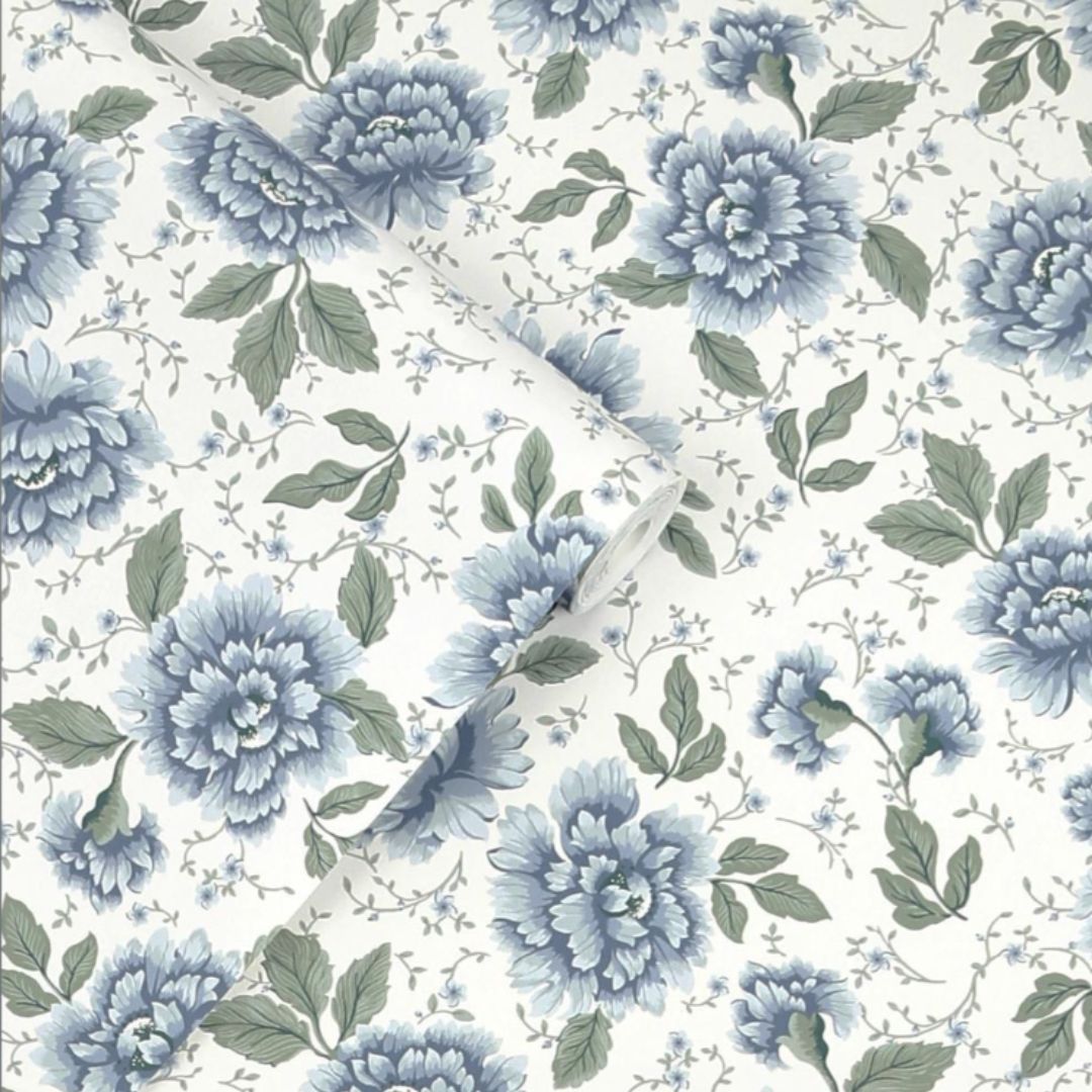 LAURA ASHLEY PICKWORTH POSY PALE SEASPRAY BLUE WALLPAPER