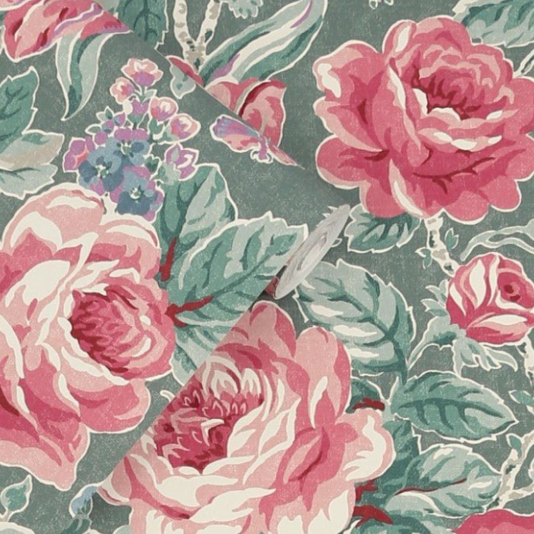 LAURA ASHLEY WILD ROSES FERN GREEN WALLPAPER