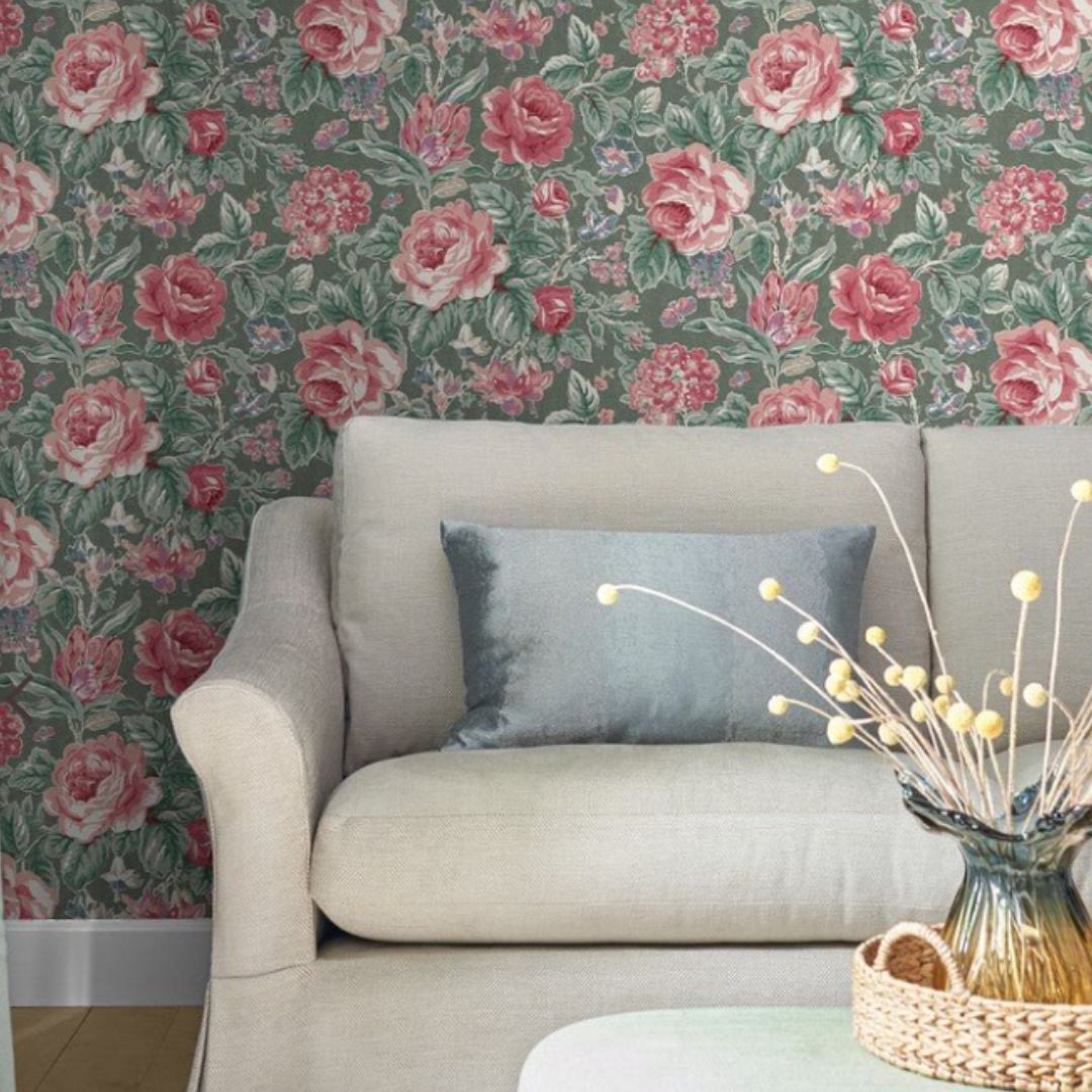 LAURA ASHLEY WILD ROSES FERN GREEN WALLPAPER