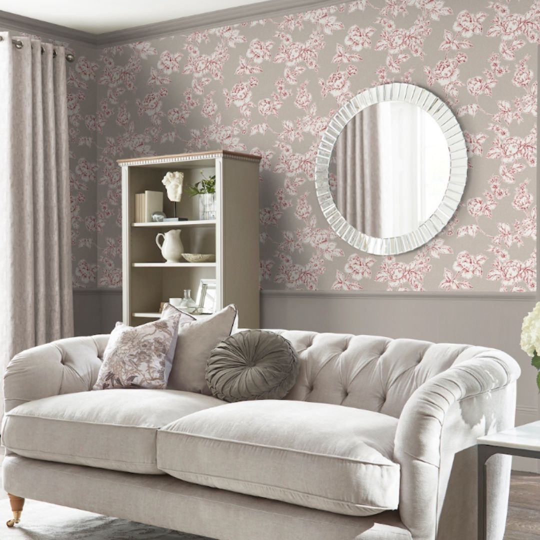 LAURA ASHLEY POLLINGTON ROSES DARK DOVE GREY WALLPAPER