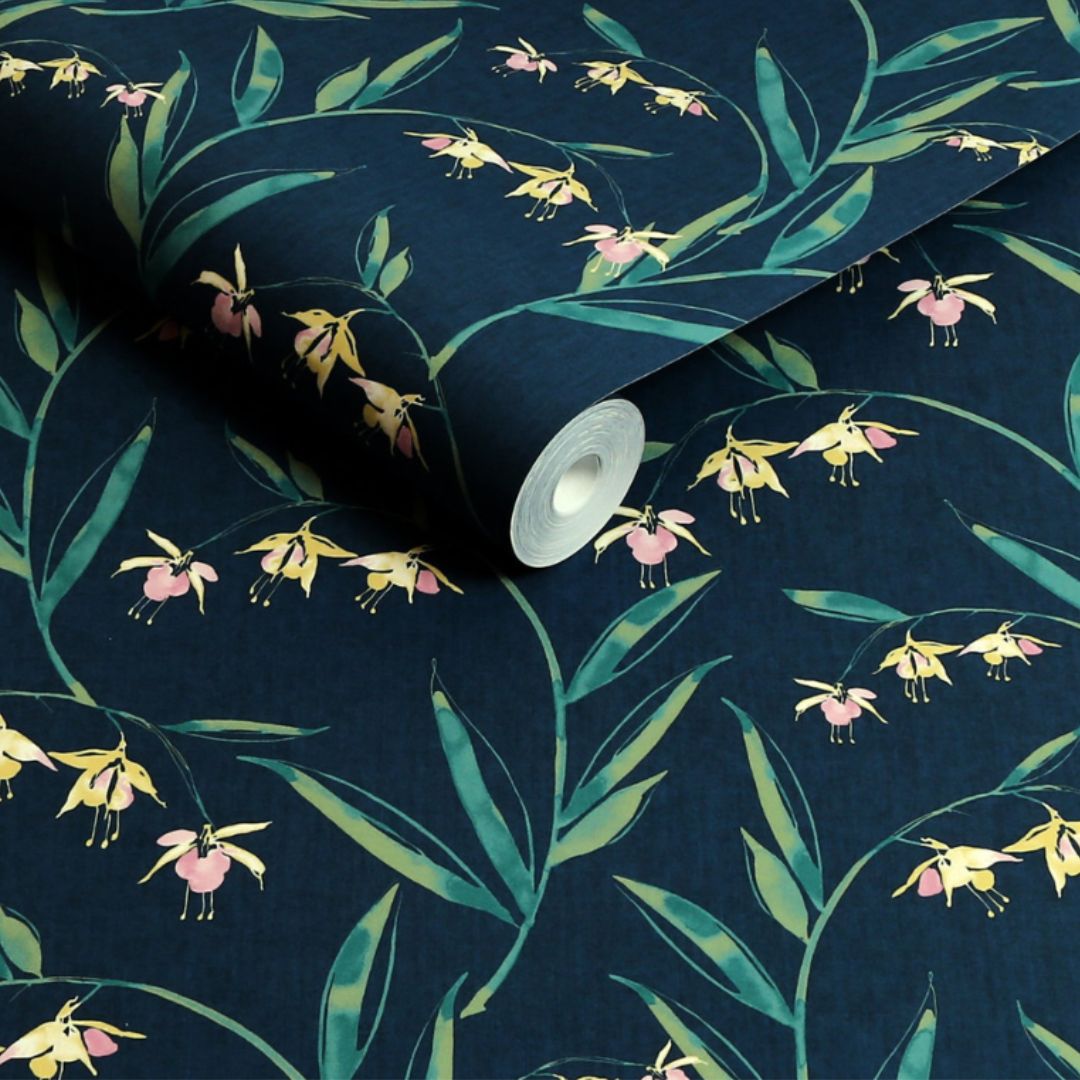 LAURA ASHLEY FULWELL FUCHSIA MIDNIGHT SEASPRAY WALLPAPER