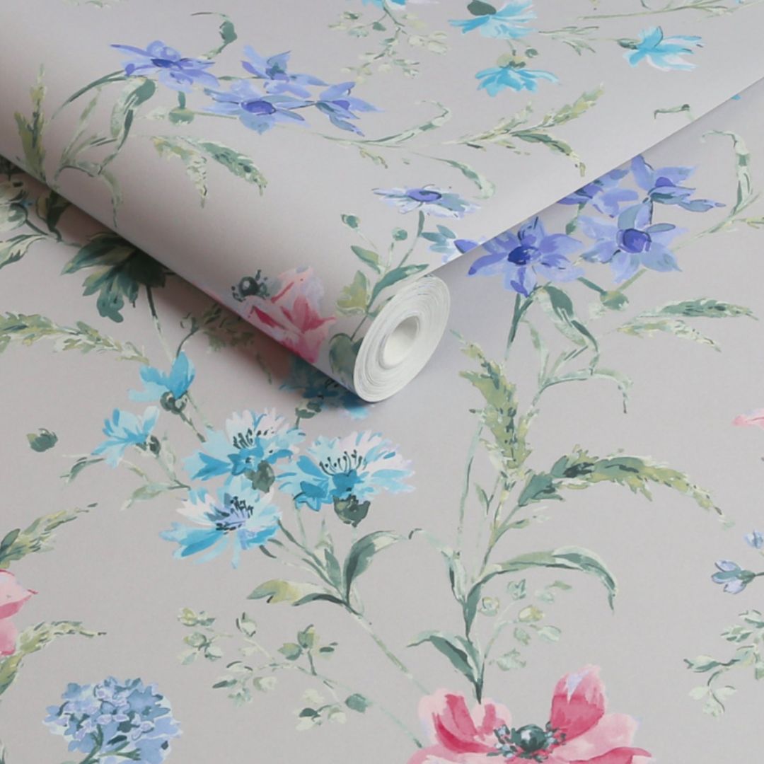 LAURA ASHLEY POPPY MEADOW PALE VIOLET WALLPAPER