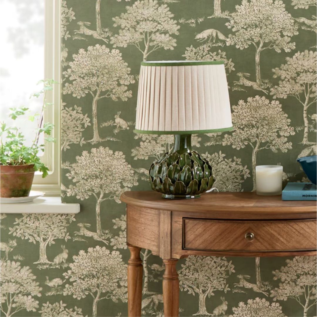 Joules Olive Green Fox and Hare Wallpaper