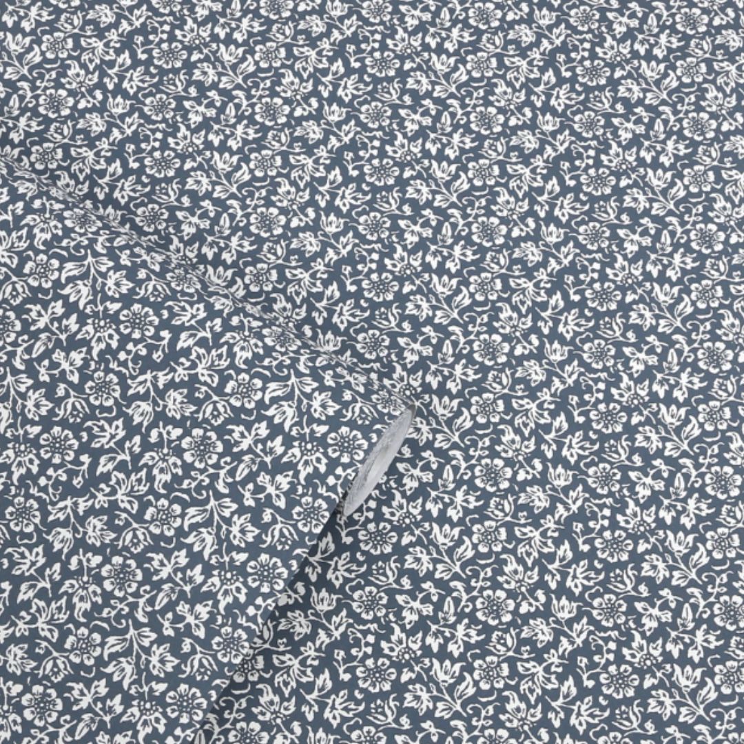 Laura Ashley Sweet Alyssum Denim Blue Wallpaper
