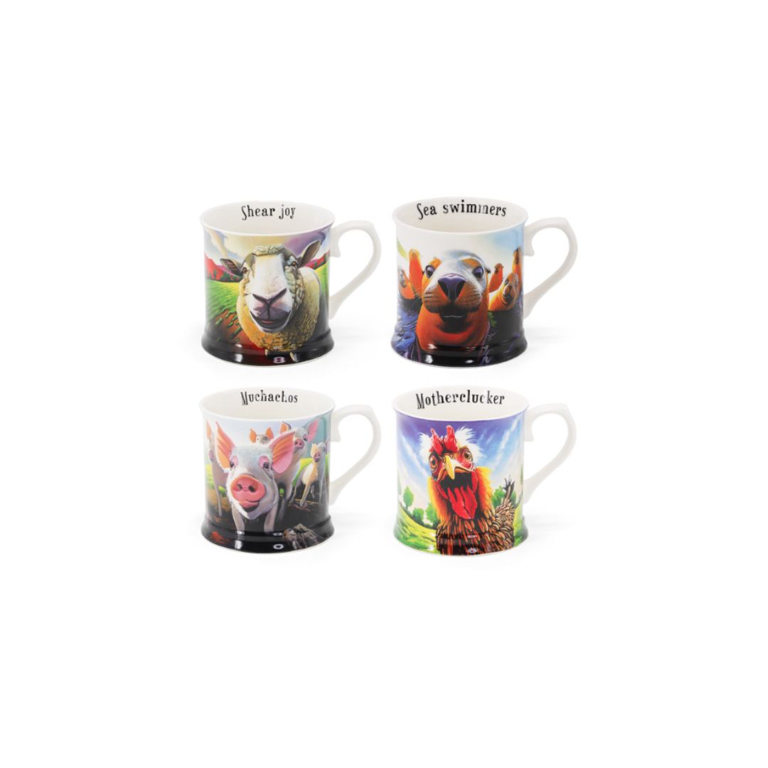 Tipperary Eoin O Connor Beyond the Herd Set 4 Tankards (Pigs, Sheep, Hen, Seals)