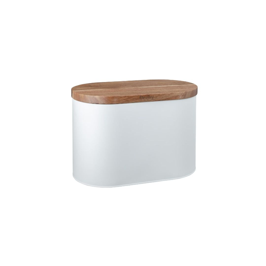 DENBY WHITE BREAD BIN WITH ACACIA LID