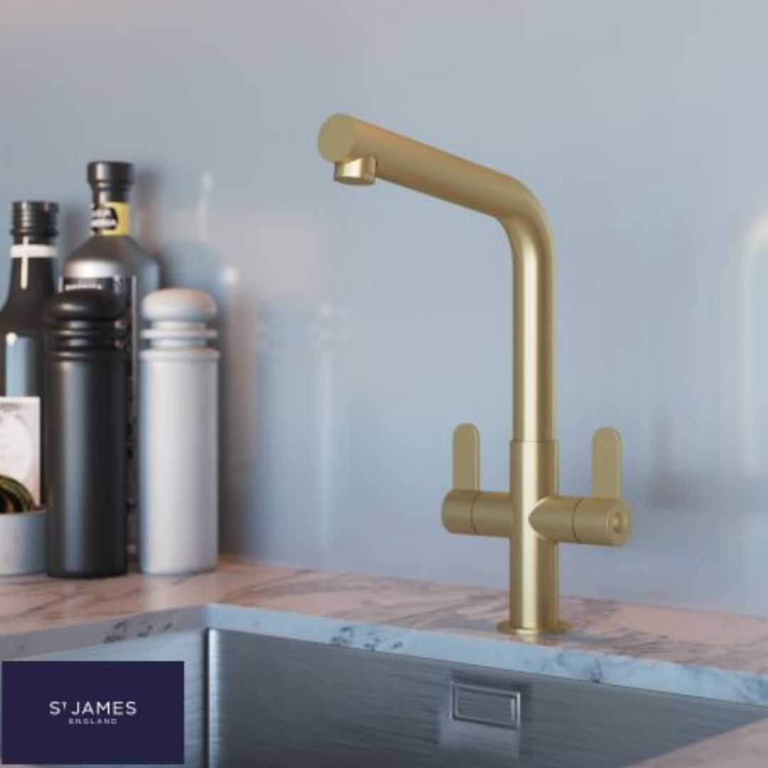 St James Oda Dual Lever Sink Mixer | Brushed Brass