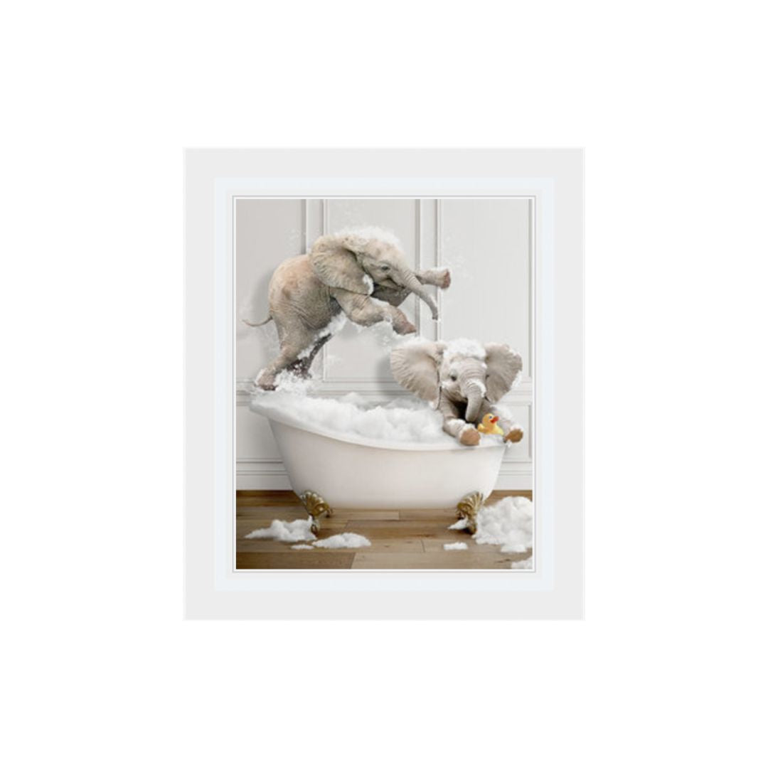 ELEPHANTS PLAYING IN THE BATH PICTURE FRAME