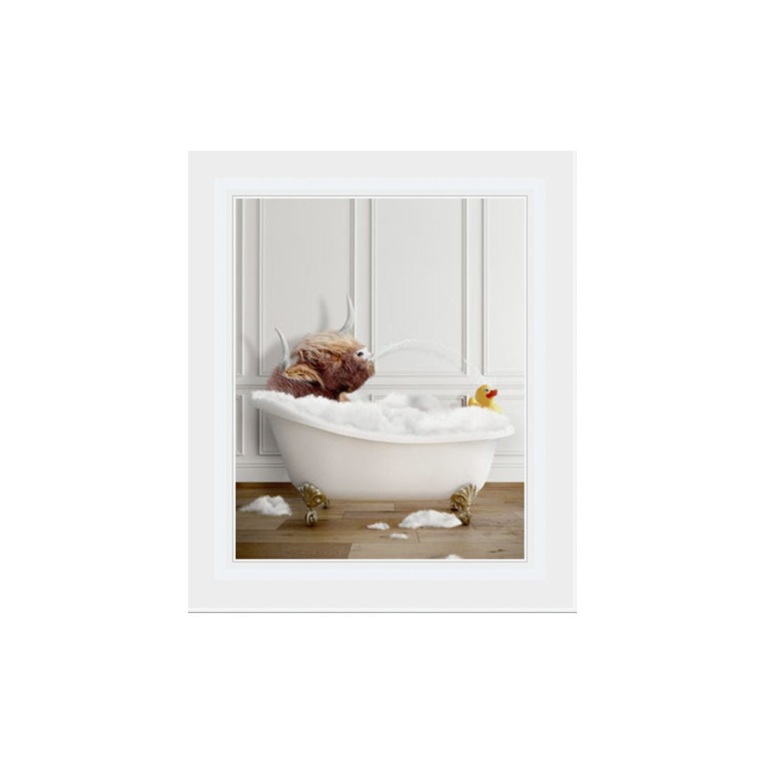HIGHLAND COW IN BATH PICTURE FRAME
