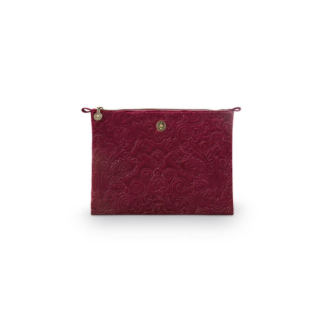 PIP STUDIO LARGE FLAT POUCH COSMETIC VELVET QUILTEY DAYS RED