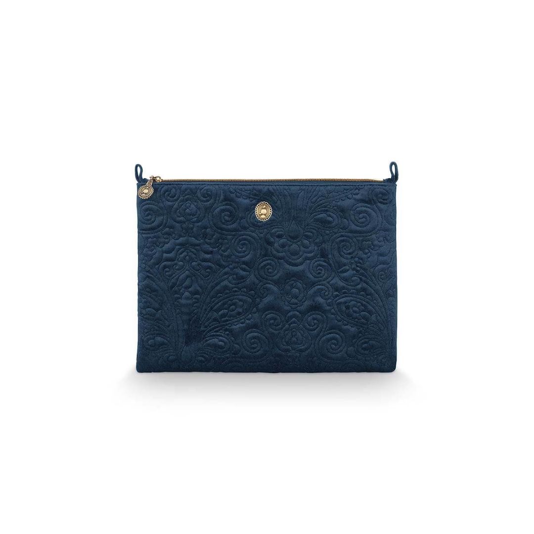 PIP STUDIO LARGE FLAT POUCH COSMETIC VELVET QUILTEY DAYS BLUE