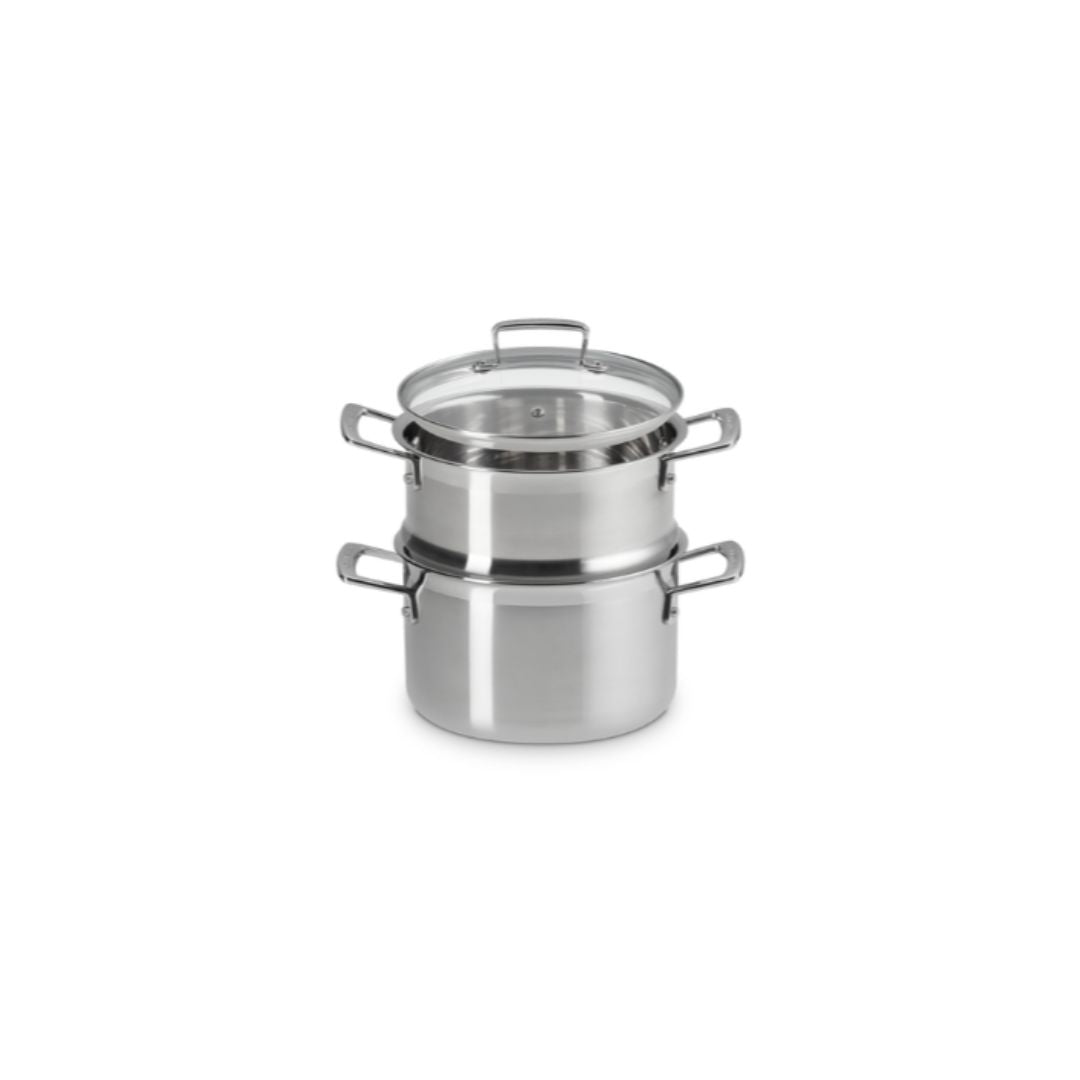 LE CREUSET 3PLY STAINLESS STEEL CASSEROLE WITH STEAMER