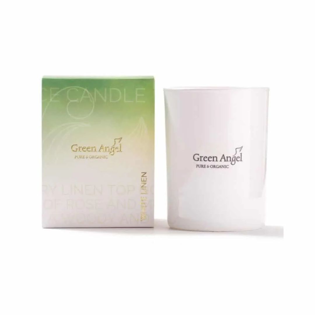 GREEN ANGEL CANDLE | WHITE LINEN